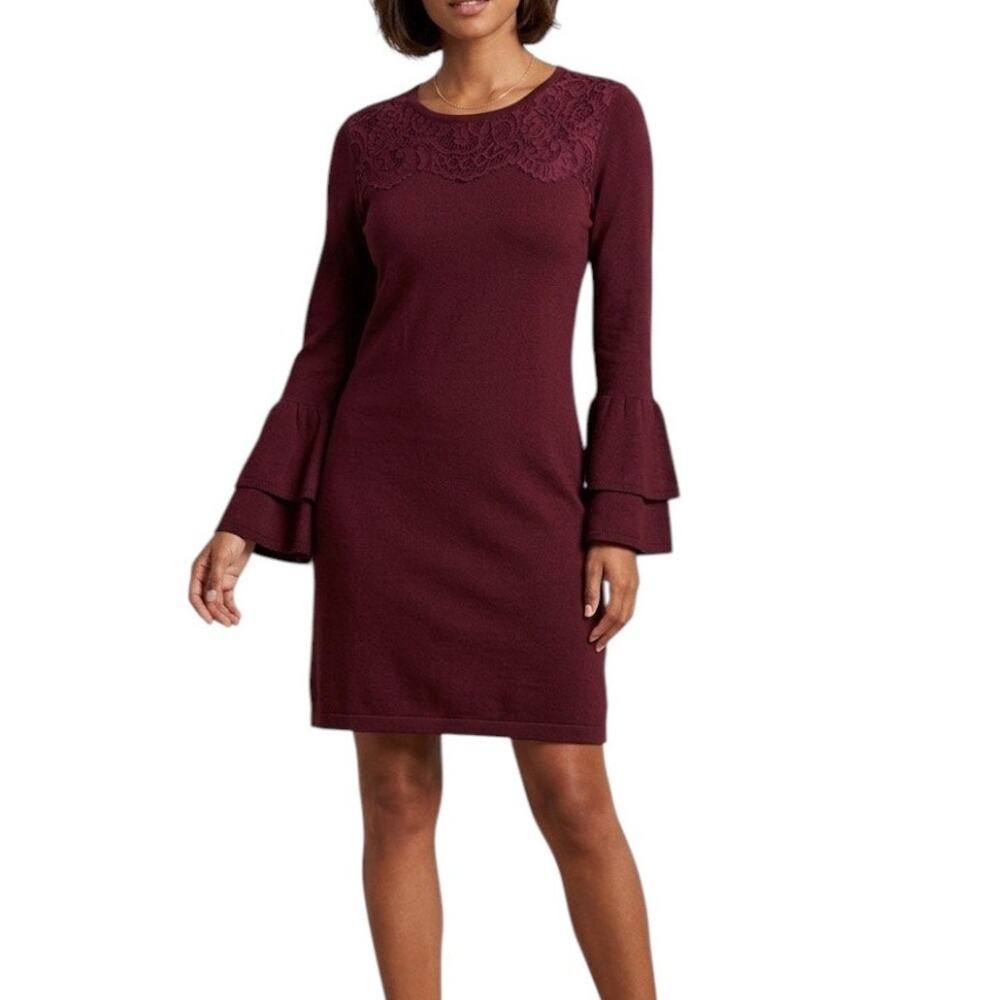 White House Black Market sweater dress bell long ruffled sleeves size small